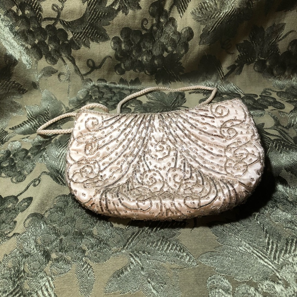 Beaded white and silver evening bag